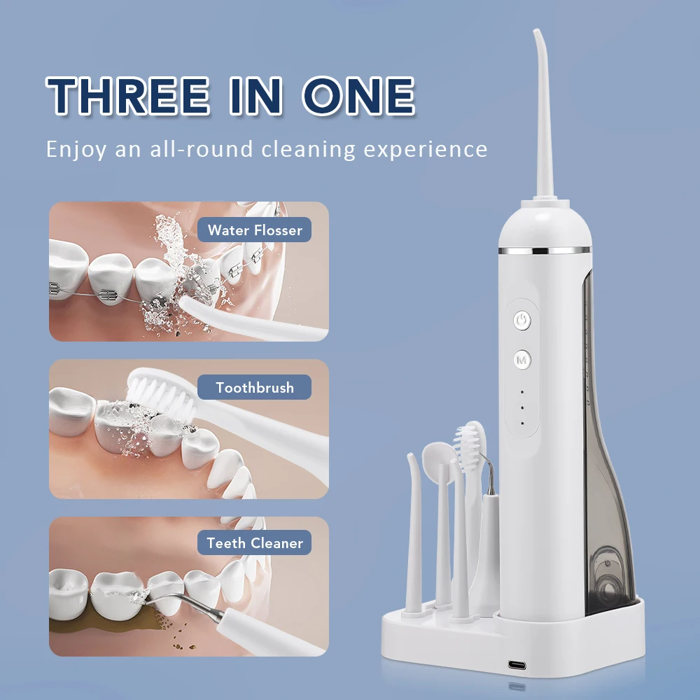 3 In 1 Portable Oral Irrigator Water Flosser Electric Toothbrush Sonic Tooth Cleaner IPX7 Waterproof Calculus Tartar Remover