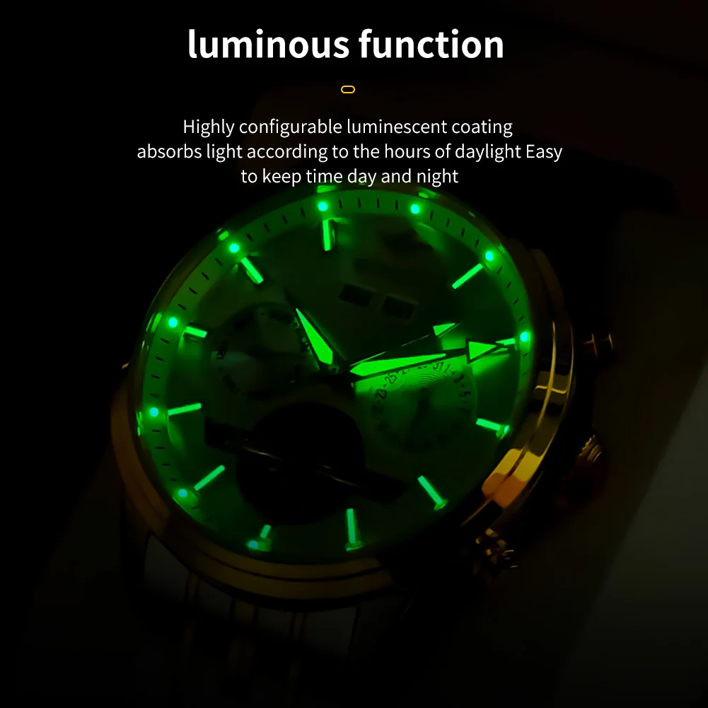 OUPINKE 3296 Mens Watch Flywheel Automatic Mechanical Watch 50M Waterproof Week Date Watches For Man High Quality Luxury Box