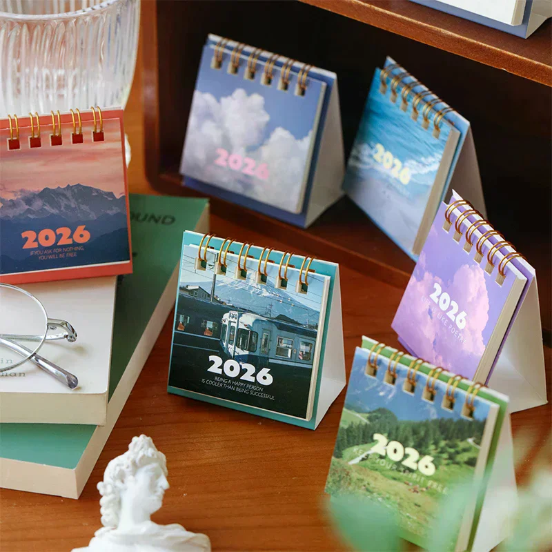 2026 Landscape Mini Desk Calendar Creative Coil Calendar Planner Desktop Ornament Decoration Office Stationery