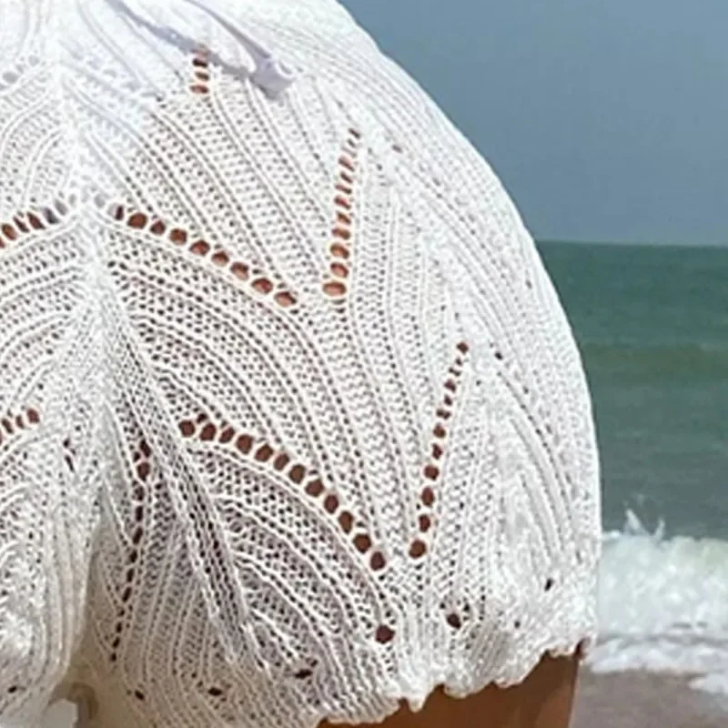 شورت نسائي من البوليستر 100.00% برباط مجوف وخصر مفتوح محبوك