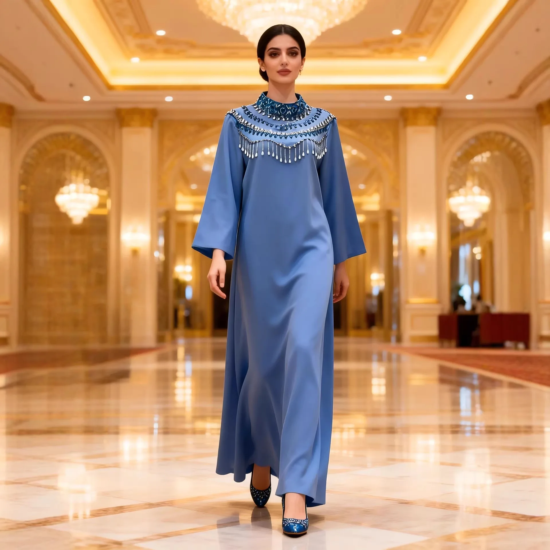 Eid Dress Women Beading Abaya Party Dresses Jalabiya Muslim Islam Vestidos Arab Long Robe Ramadan Abayas Morocco Dubai Kaftan