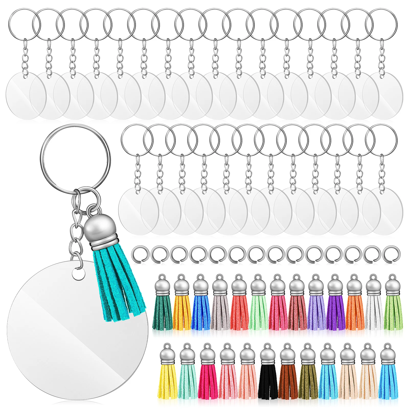 

Acrylic Disc Keychain Set Multi function Decorative Clear Blank Keychains Portable Small PU Accessories Transparent Ring