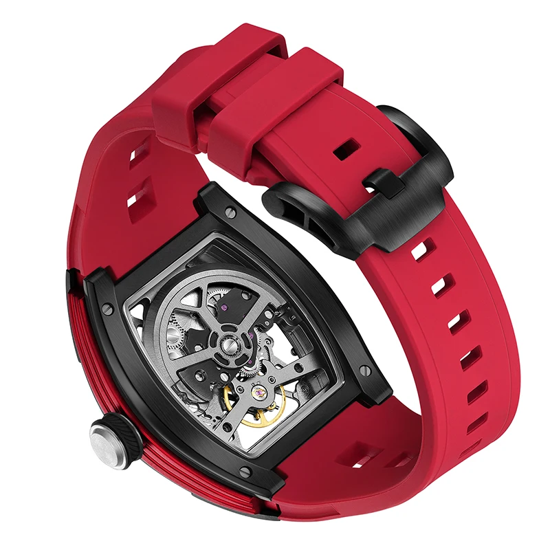 الساعات الميكانيكية الجوف خارج الحركة التلقائية ساعات المعصم للماء سيليكون حزام الساعات تصميم DG
