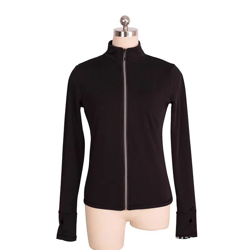 Traje de patinaje artístico personalizado, chaqueta superior, traje de entrenamiento con cremallera, terciopelo negro para niños y adultos, Color sólido, hombre de hielo, diamante