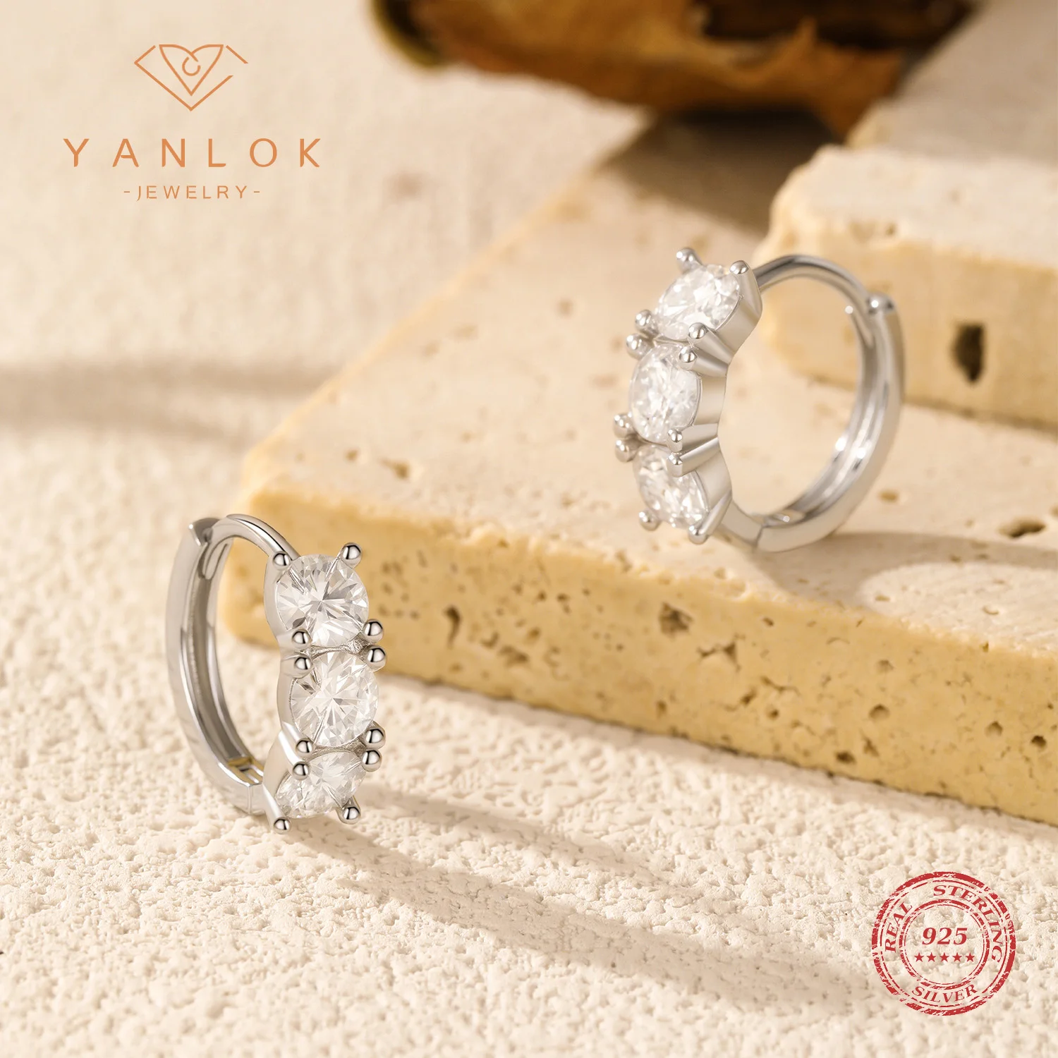YANLOK 925 Sterling Silver Dazzling Geometric Moissanite Daily Wear Hoop Earrings For Women Fine Jewelry Accessories