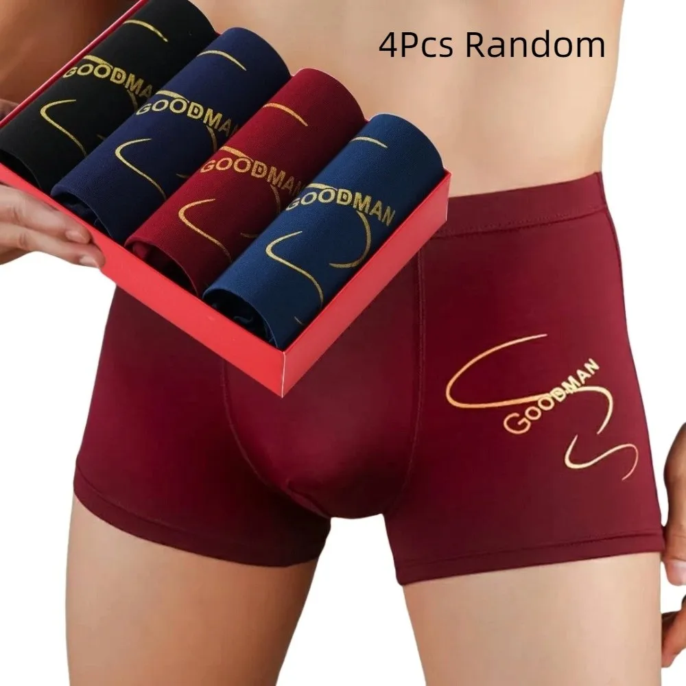 

Comfortable Seamless Men's Boxer Briefs Mid Waist Elastic Underwear for Man 4PCS Large Size English Letter Panties Male