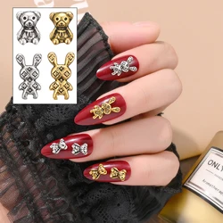 20Pcs Metal Rabbit Bear Nail Art Charms 3D Alloy Gold Sliver Bunny Shy Bear NAil Decoration Kawaii DIY Nail Accessories