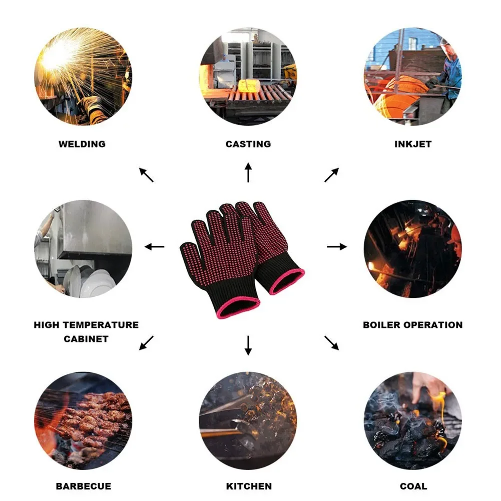 Guantes para barbacoa resistentes al calor: manoplas de horno de silicona antideslizantes ignífugas para asar/cocinar (certificación EN407, 1 par)