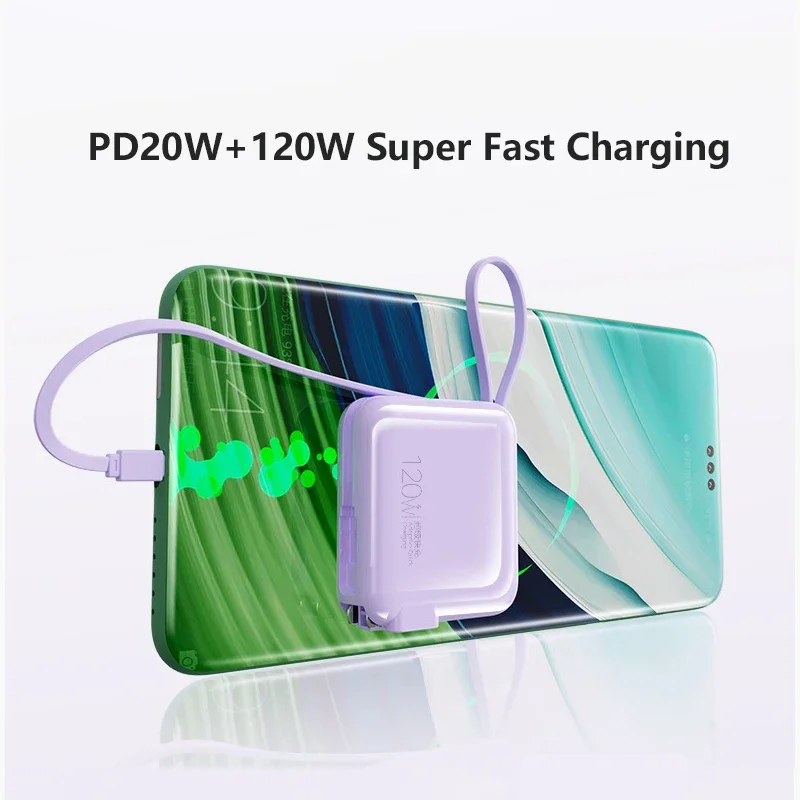 Mini Power Bank 20000mAh 120W Fast Charging Powerbank with Cable Plug Wall Charger for iPhone 16 Huawei Xiaomi Samsung Powerbank