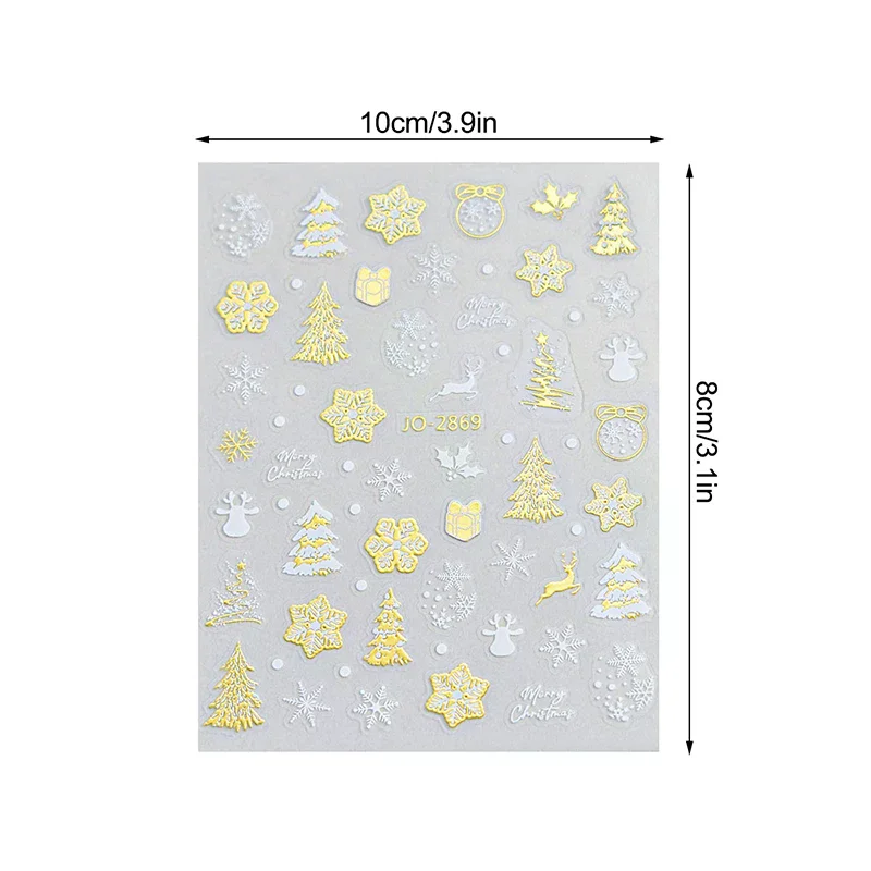 1Sheet 3D Colorful Snowflake Nail Art Stickers Self-Adhesive Sparkle Christmas Tree Snowflakes Decals Winter Manicure Sliders