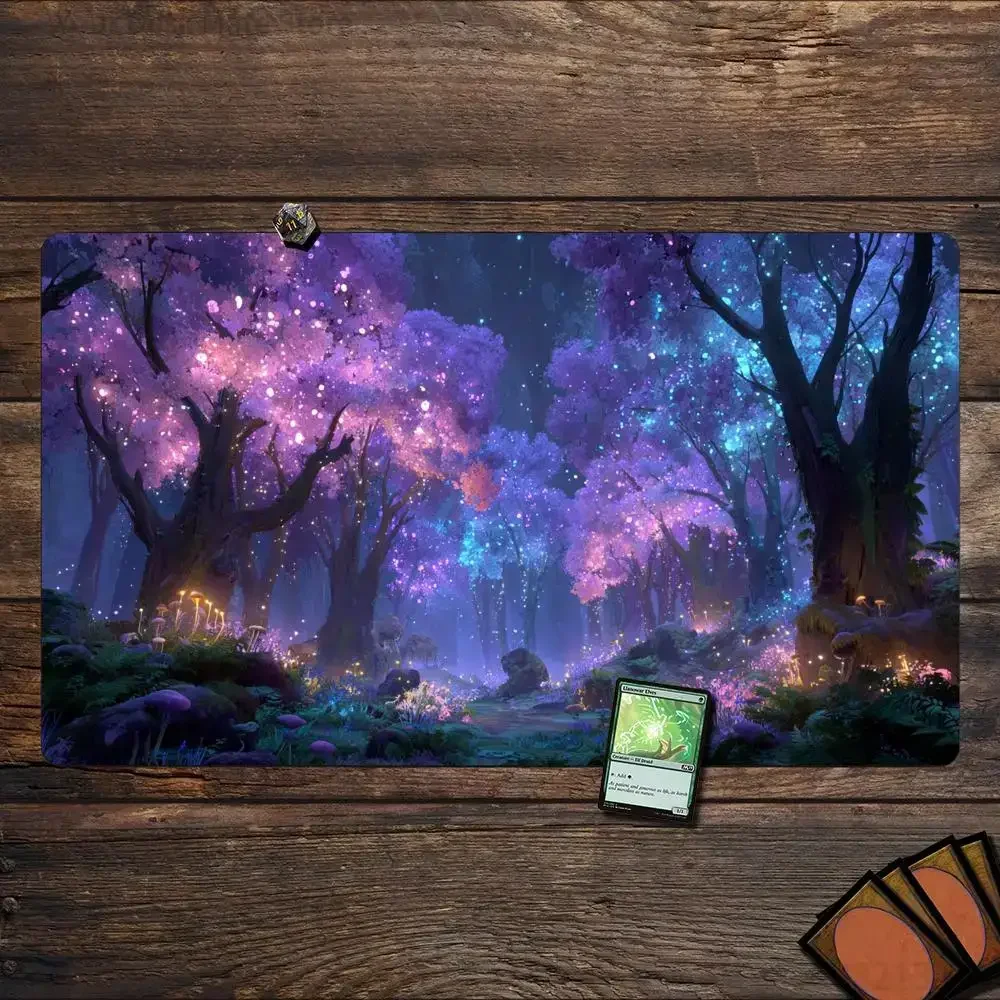 Mysterious Forest Secret Realm  Playmat  Magic Card Battle Mat Non-Slip Durable Stitched Edge Tabletop Playmat