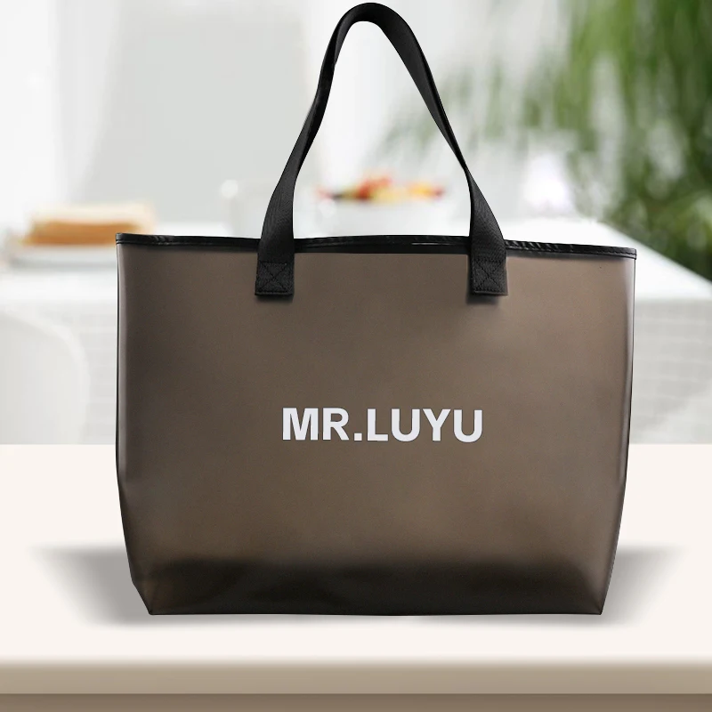 MR.LUYU Frosted Black Swimming Bags Women Tote Bags Clear Large Capacity Waterproof Thick PVC Beach Storage Handbag Shoulderbag