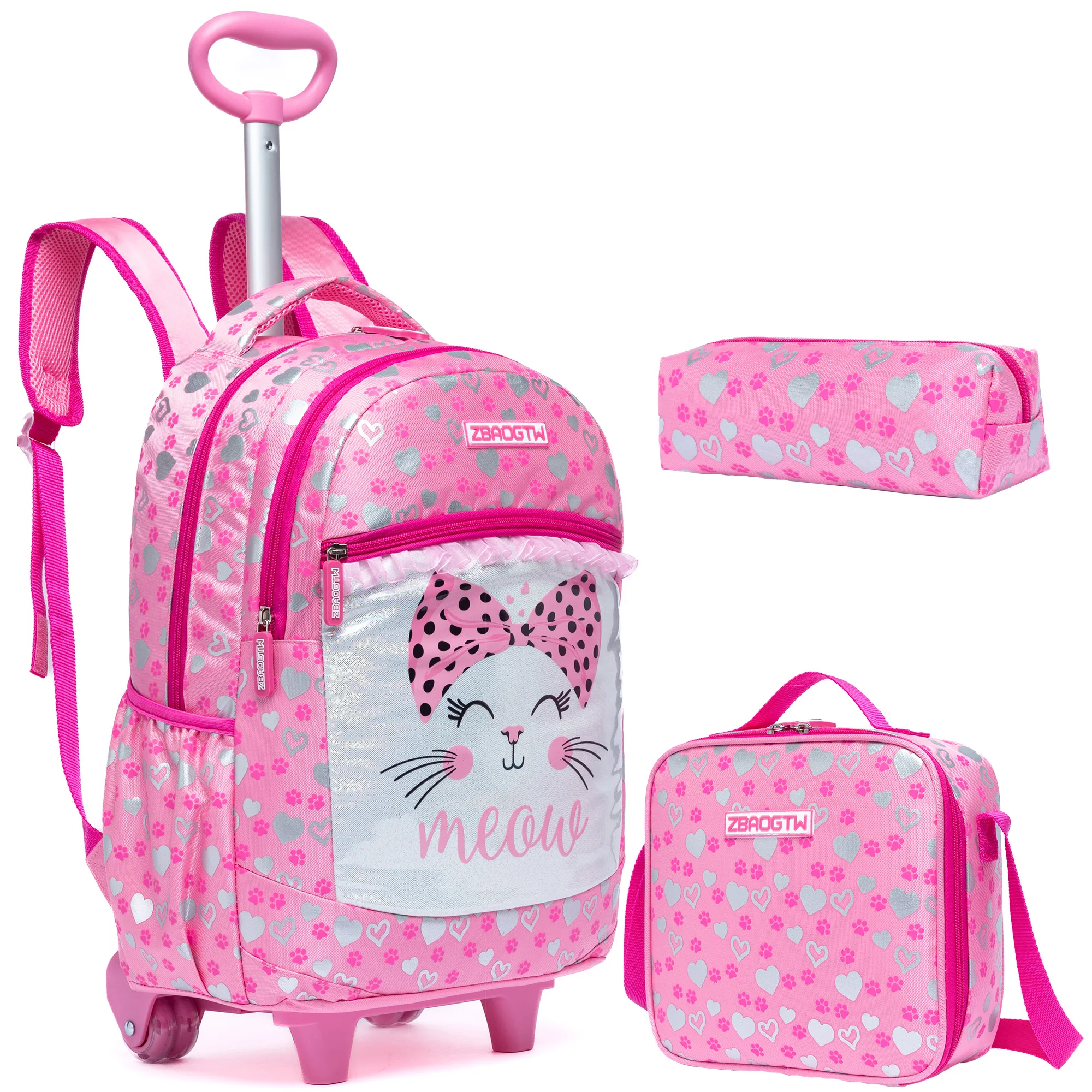 Backpack with Wheels Girls Rolling Backpack for School Kids Travel Luggage Cute Carry on Backpacks for Elementary Student