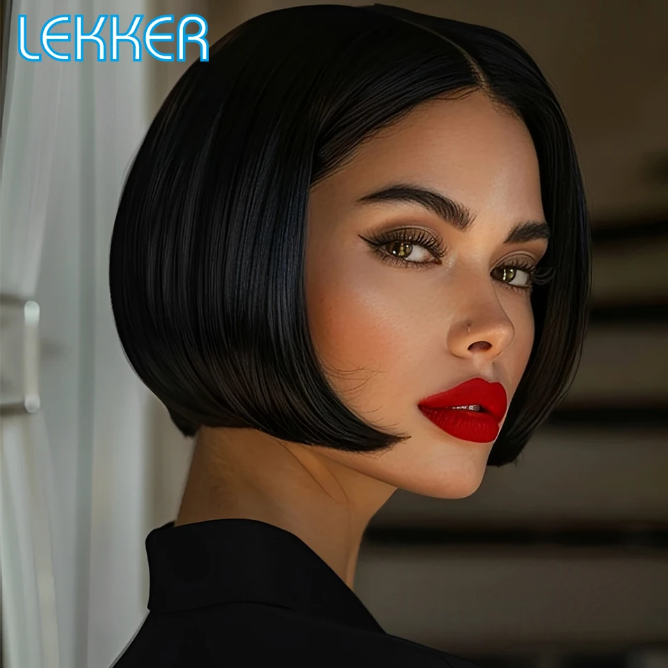 

Lekker Short Pixie Straight Bob Side Part Lace 100% Human Hair Wigs For Women Brazilian Remy Hair Glueless Black Red Daily Wigs