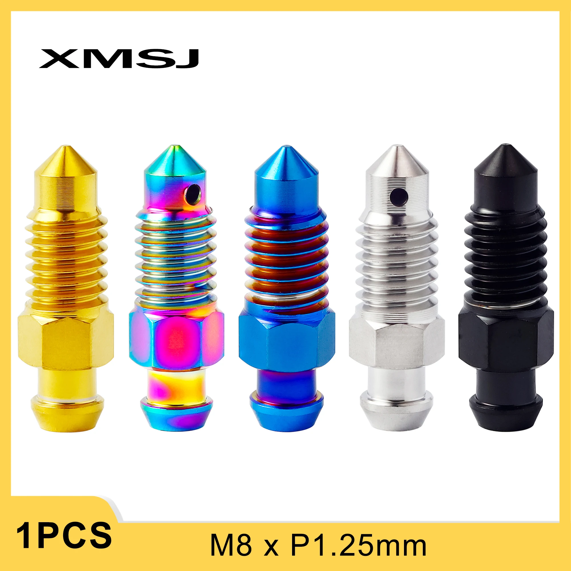 XMSJ Gr5 Titanium Bolt Motorcycle Brake Caliper Oil Drain Air Bleed Nipple Bolt M8x1.25mm Deflation Bleeder Bleed Screw Parts