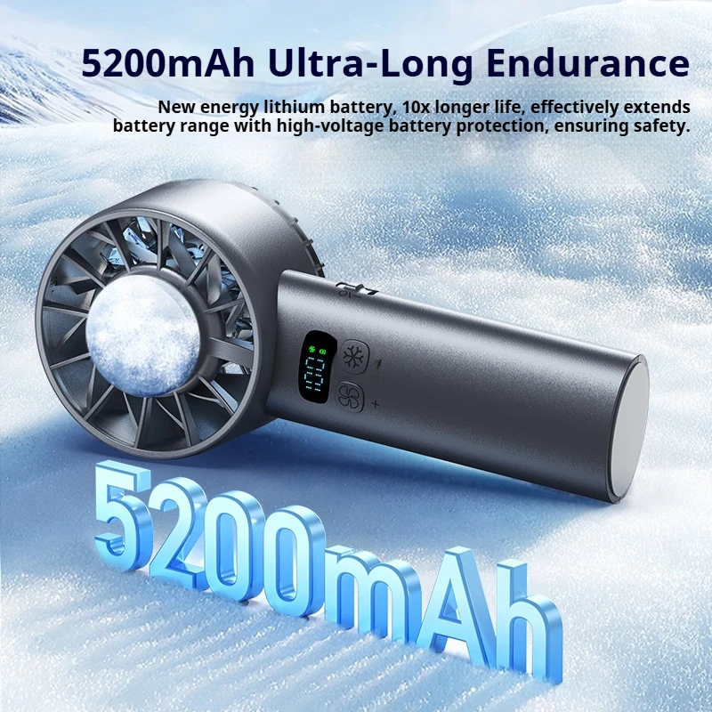 HOMEFISH Ice Compress High-Speed Cooling Fan Handheld Fans USB Rechargeable Portable LED Digital Display Travel Camping Outdoor