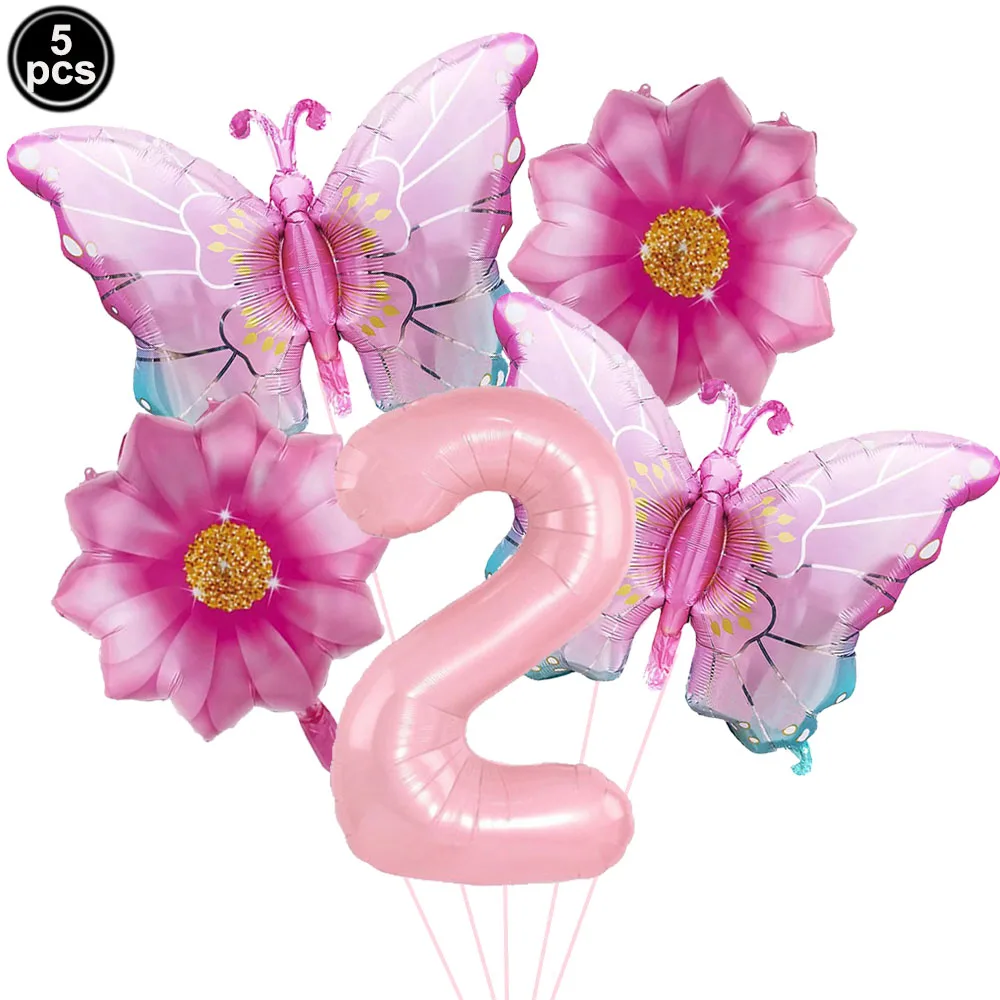 Rosa Zahlenballon Schmetterlingsballon Set Schmetterlingsballons Folie 32 Zoll 1.-9. Zahlen Geburtstagsdekoration für Mädchen Babyparty