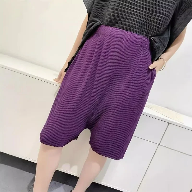 Summer Pleated Pants, Women's Five Point Hanging, As A Fashionable and Versatile New Style of Haren Pants, Big Bite Tag Shorts