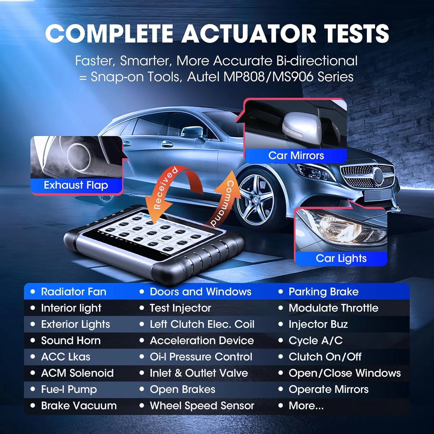 Function as MaxiCheck MX900, 28+ Service, Active Test, All System Diagnose, Injector Coding, FCA Autoauth Android 11