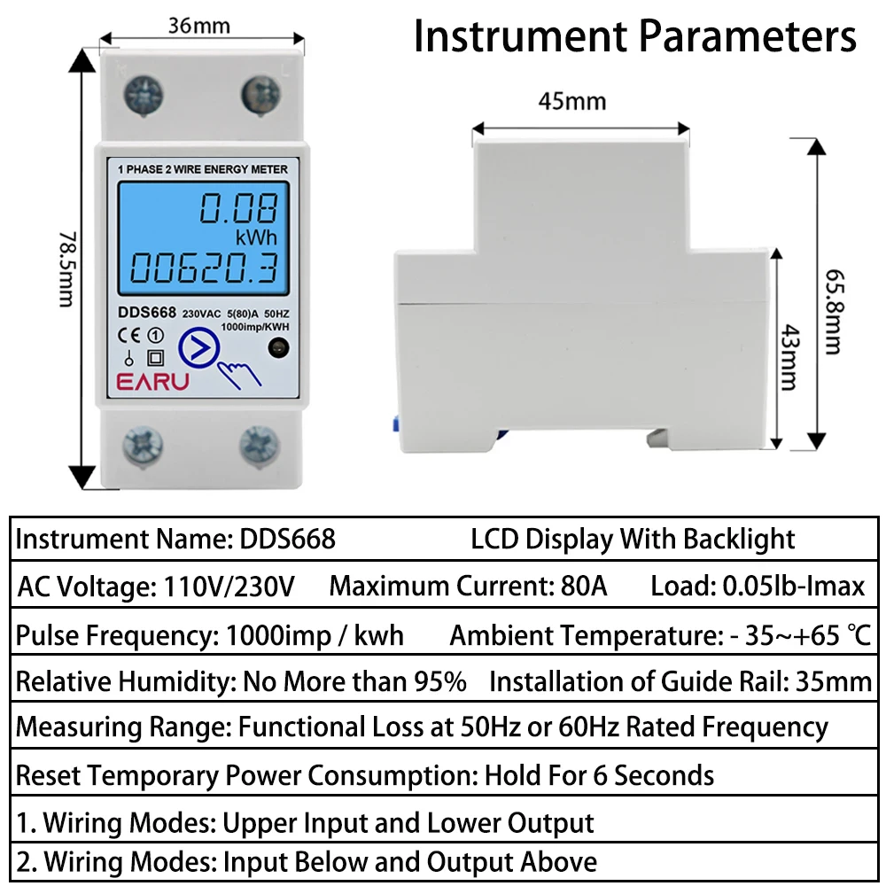 Din Rail Digital Single Phase Reset Zero Energy Meter kWh Voltage Current Power Consumption Meter Wattmeter Electricity 220V AC