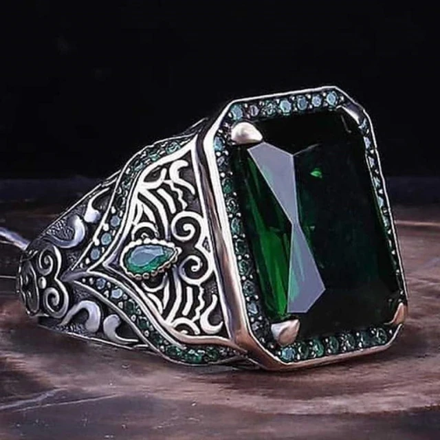Silver Ring Men Green Stone Silver Ring Man Green Stone Silver Rings Inlaid Men Rings Aliexpress