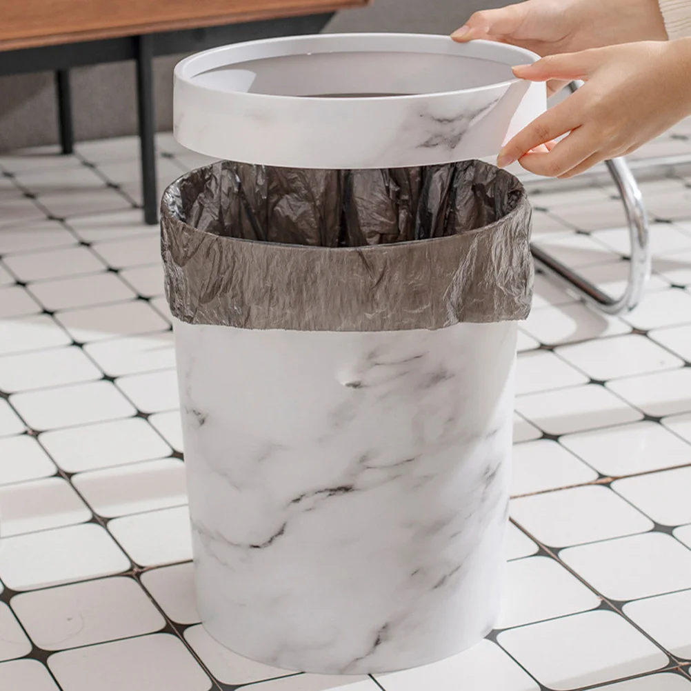 

1Pcs Marble Pattern Garbage Trash Bin Pressure Ring Decorative Lidless Waste Paper Basket Home Office Kitchen Rubbish Container