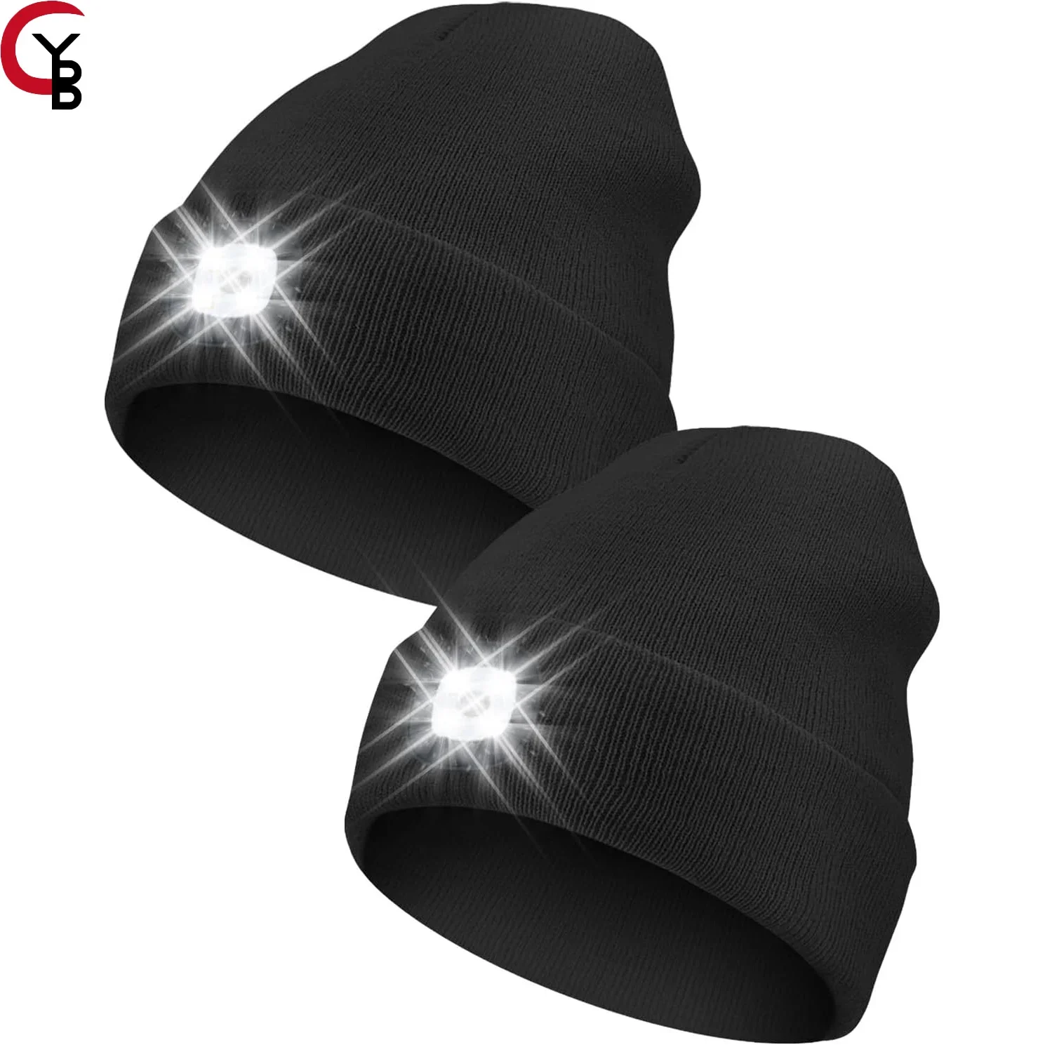 Gorro LED recarregável USB unisex com luz, boné de malha quente, farol, presentes para pai, pai, homens, marido, 2 pacotes