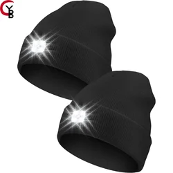 2 Pack Unisex Muts Met Licht, Usb Oplaadbare Led Koplamp Beanie, Cadeaus Voor Papa Vader Mannen Man Warm Gebreide Muts