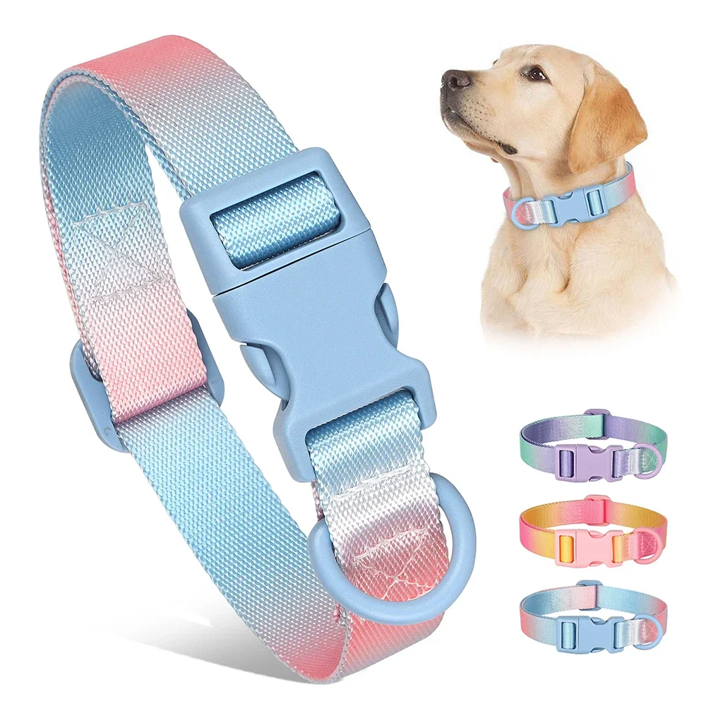 Fashion Durable Gradient Color Puppy Dog Collar Adjustable Durable Nylon Dog Collar for Small Medium Large Dogs Durable