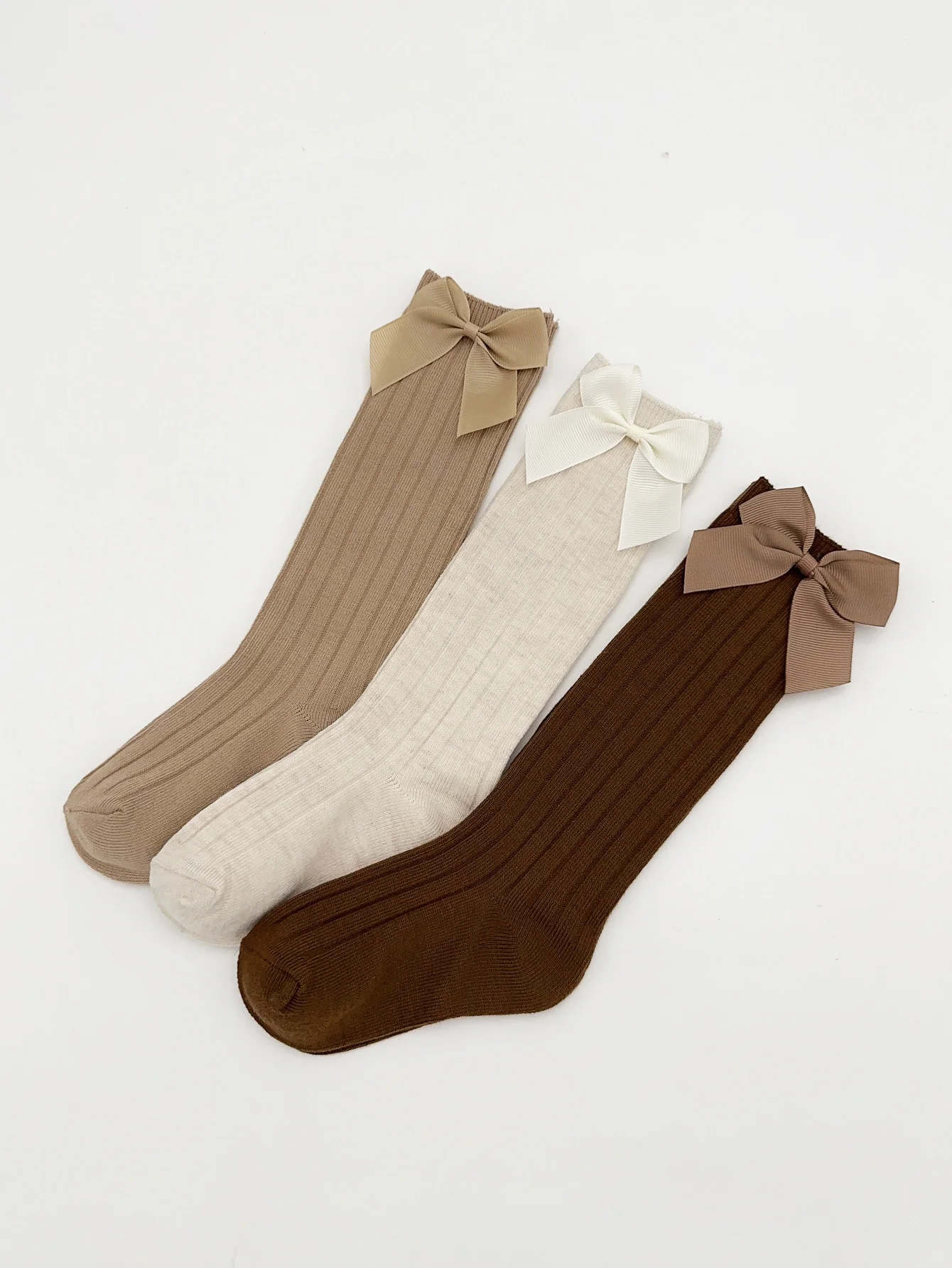3-Pack Girls' High Knee Socks with Bow Decorations 2