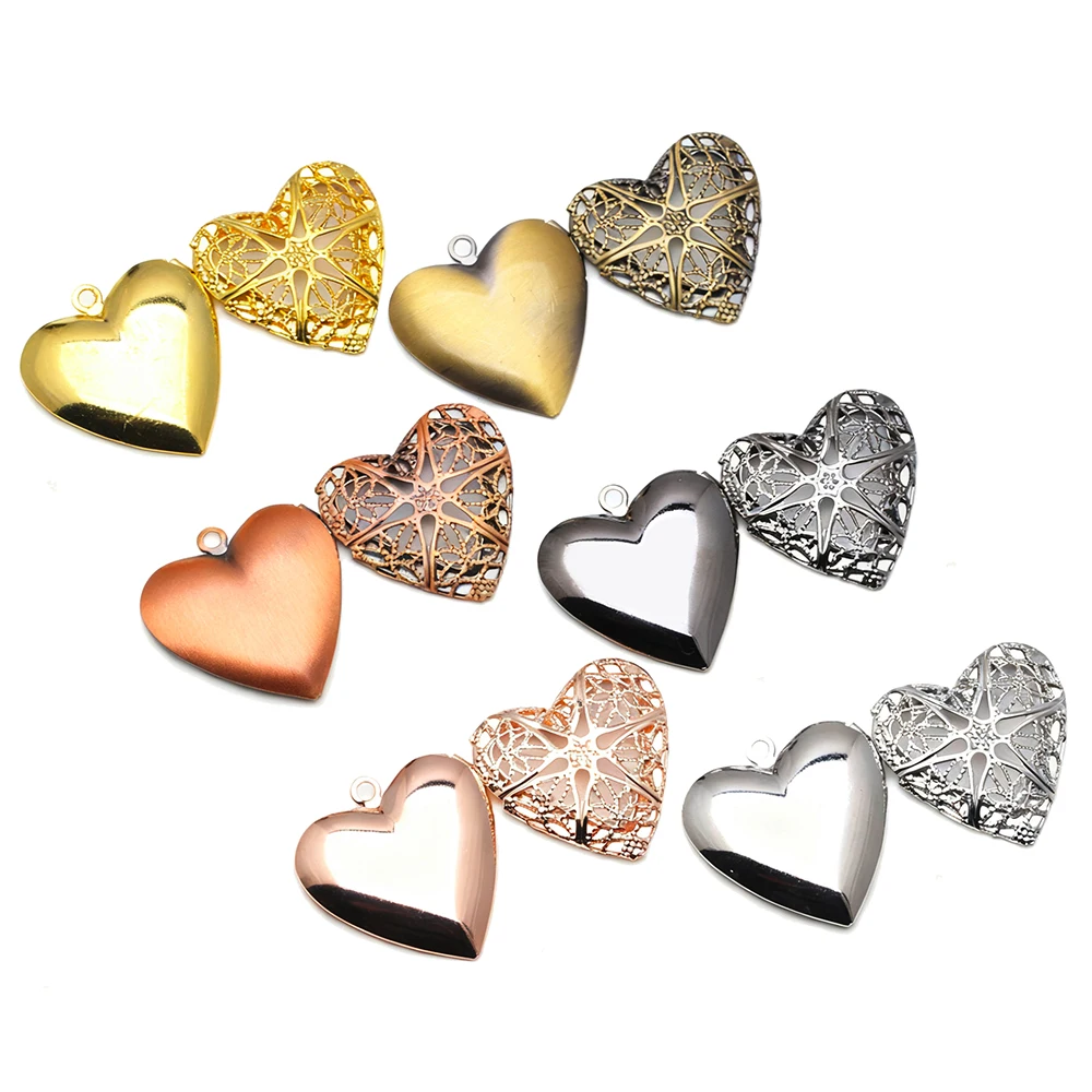 2/5pcs Heart Photo Loclet Box Setting Antique Silver Bronze Rose Gold Color Plated  Cameo Base Blank Tray