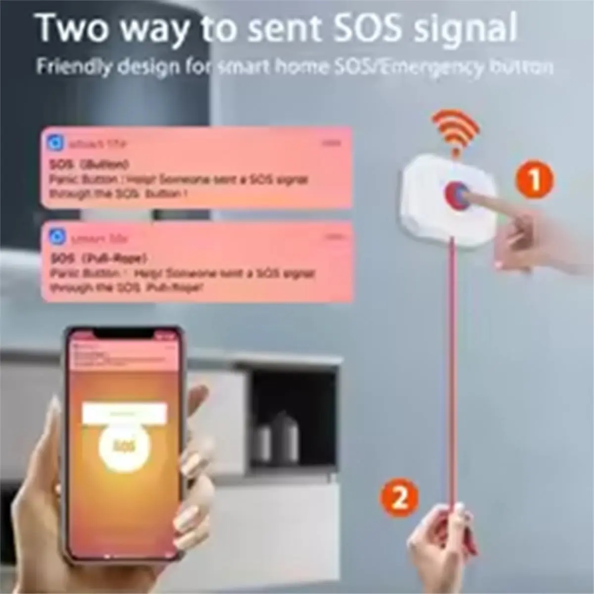 A86G NEW Tuya WiFi SOS Button for Elderly & Disabled-Waterproof Personal Alert System with Drawstring, Health Alert for Children