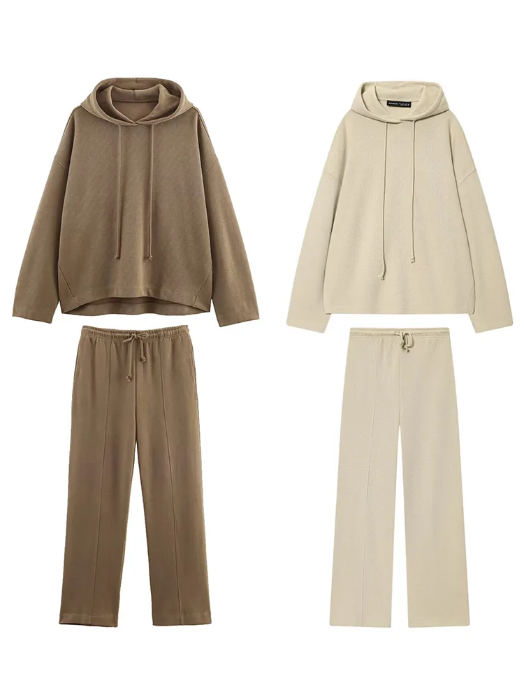

HH Autumn Women Elegant Solid Soft 2 piece Set Long Sleeved Warm Hoodie Sweater+Pockets Drawstring Loose Wide Leg Pants 2026