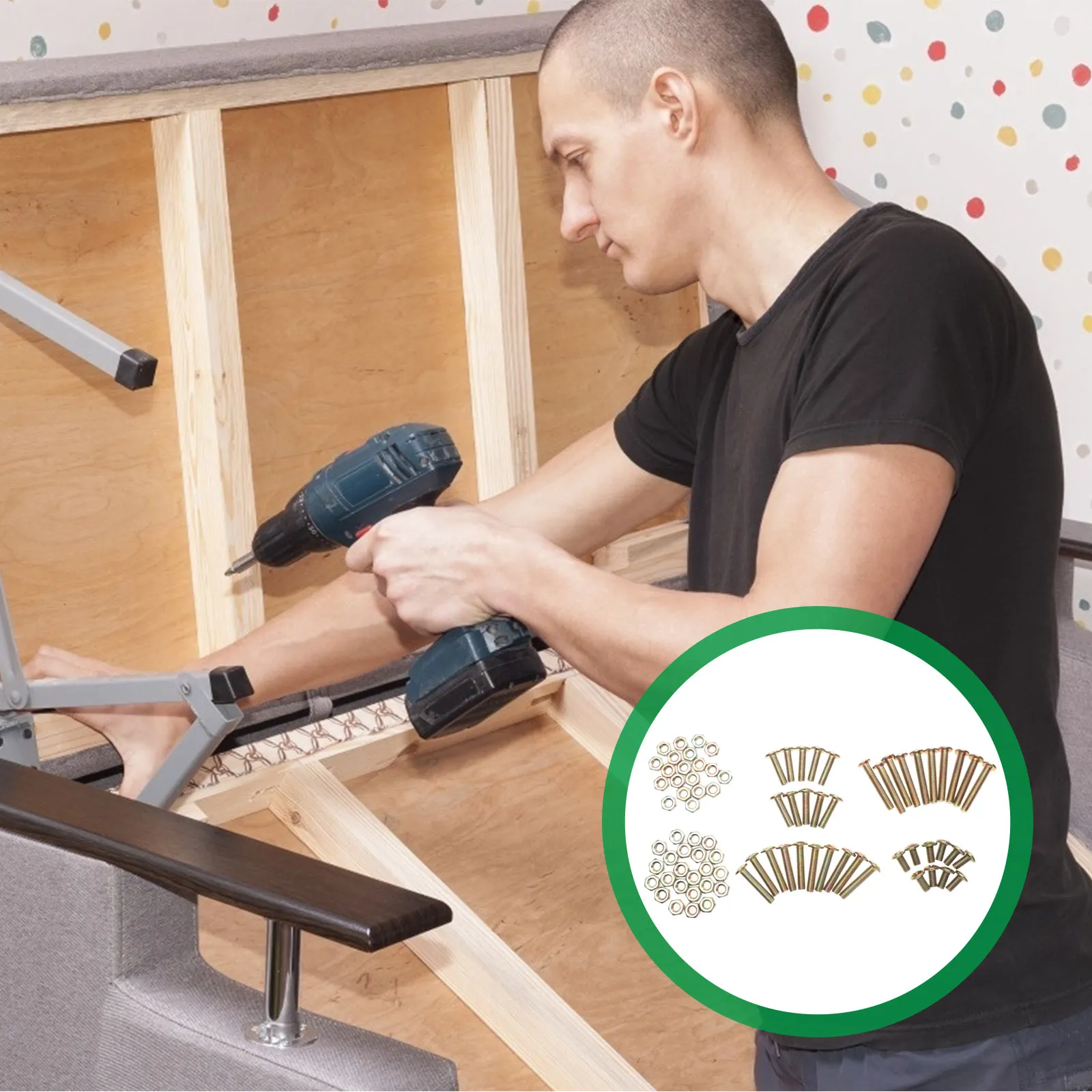 

1Set Installation Screw Kit Sturdy Flat Head Metal Fasteners for Furniture Sofa Bed Leg Repair Secure Mounting