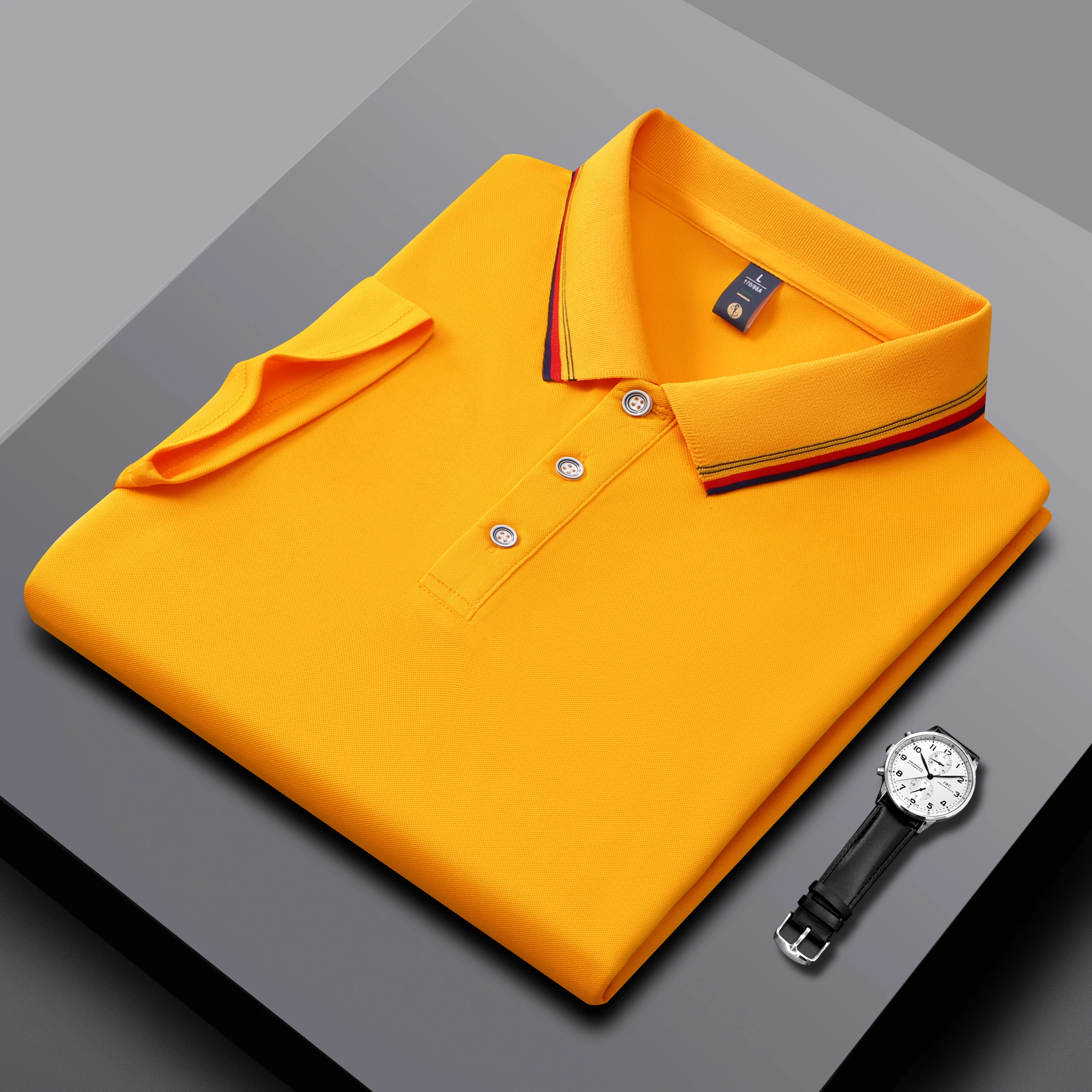 

Men's and Women's Polo Shirts Summer New Striped Collar T-shirts High-quality Splicing Color Business Solid Color Short Sleeves