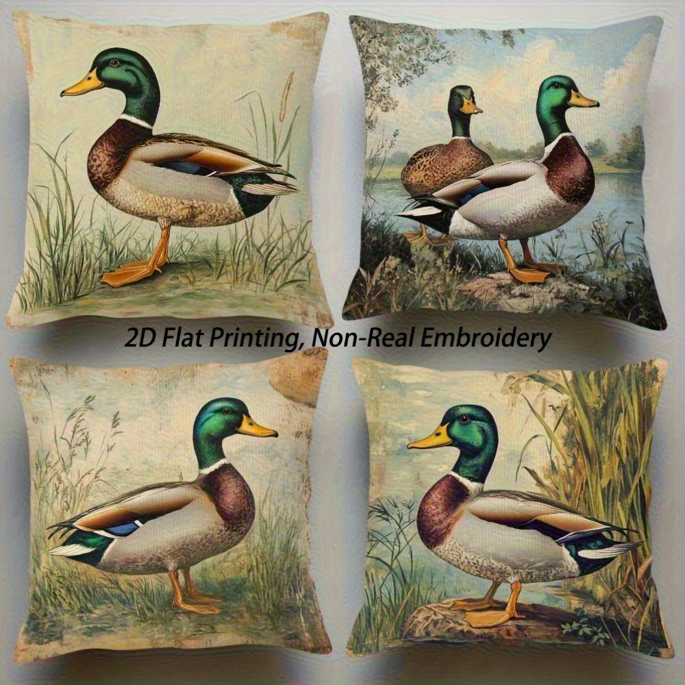 Vintage Mallard Duck Pillow Covers Wetland Nature Scene Decorative Throw Pillow Cases Rustic Farmhouse Home Decor Cushion Covers