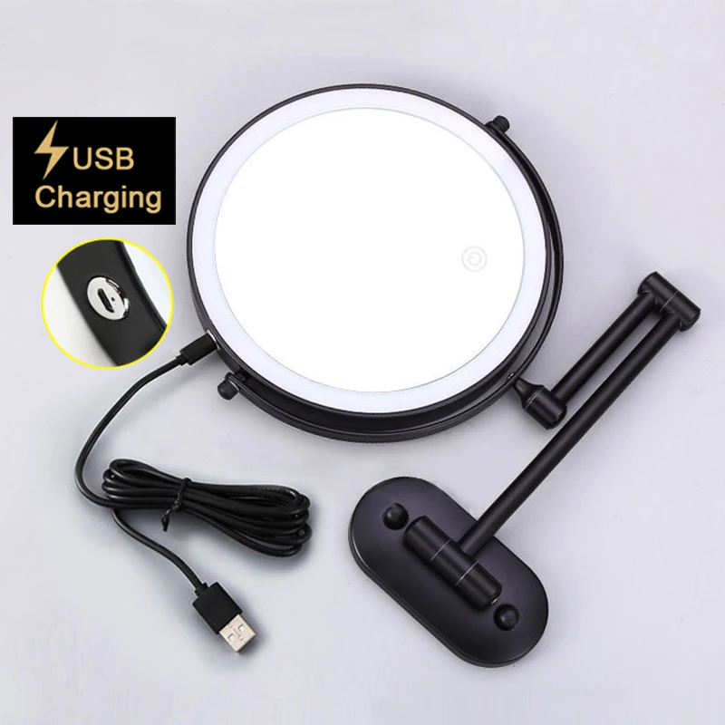 Gold Touch Bathroom Makup Mirror Dual Arm Extend Lighted Bathroom Mirror 5X Magnifying Illuminated Led Folding Bathroom Mirrors