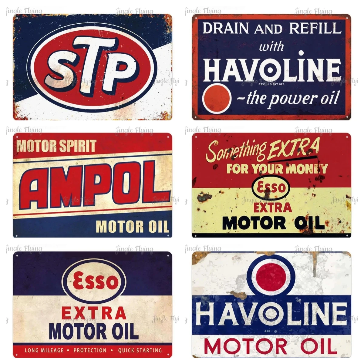 Stp Esso Havoline Motor Oil Wall Art Plaque Iron Plate Painting Decor Tin Poster Signs Vintage Garage Man Cave Home Decoration