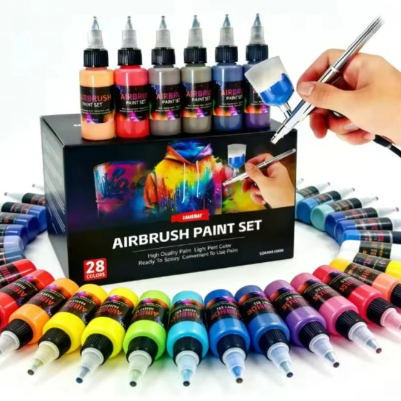 30ml Water Based Airbrush Acrylic Paint 12/28 Color Kit DIY Hand Drawing Spray Coating Miniature Model Painting Supplies