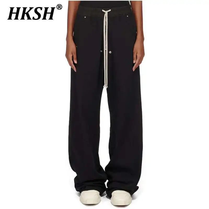 

HKSH Spring New Dark RO Style Wide Leg Zipper Loose Straight Casual Pants For Men And Women Tide Chic Punk Fashion Cotton HK0130