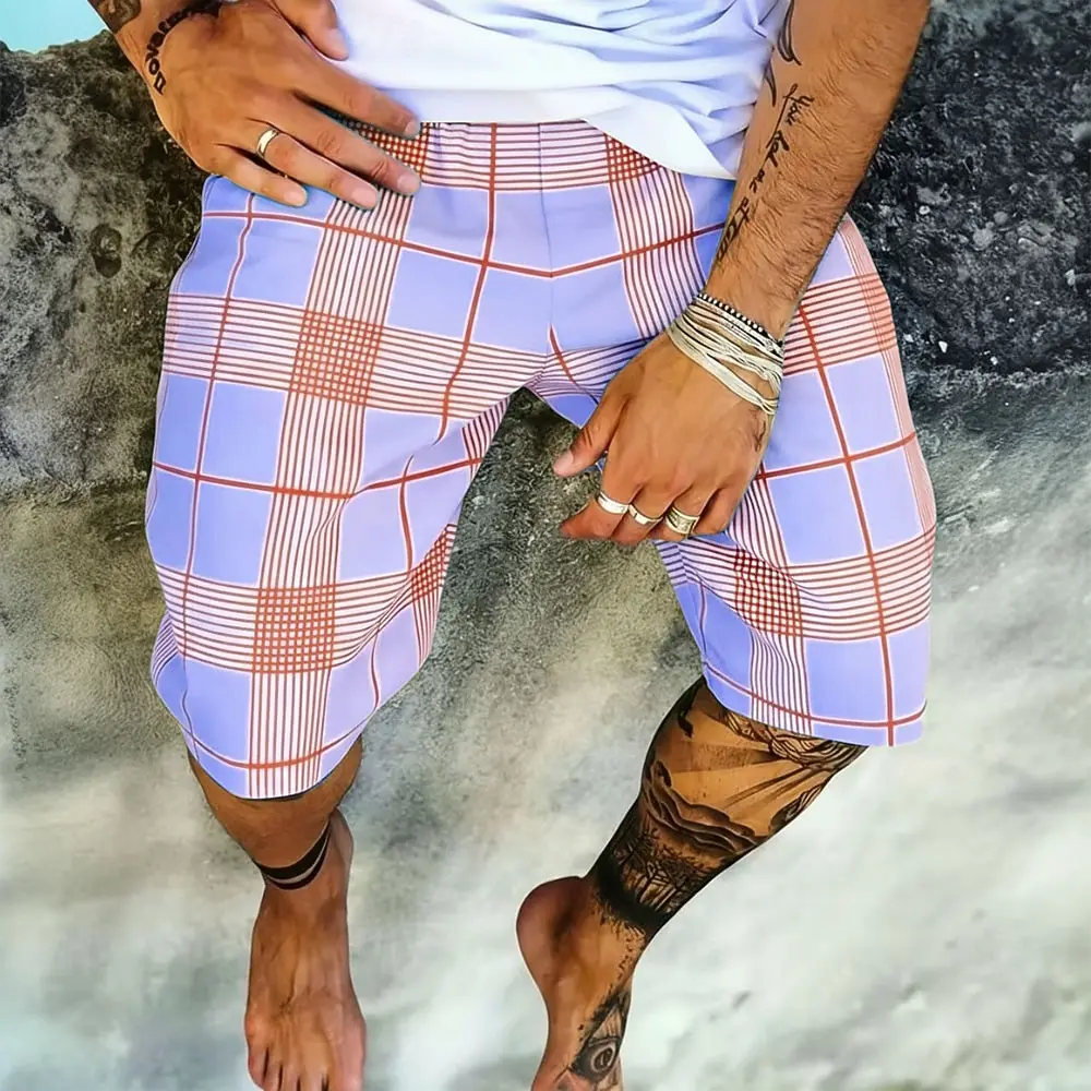 

New Summer Men's Beach Shorts, Simple Printed Design, Loose Light Quick-Dry Fabric, Versatile Shorts For Vacation And Leisure