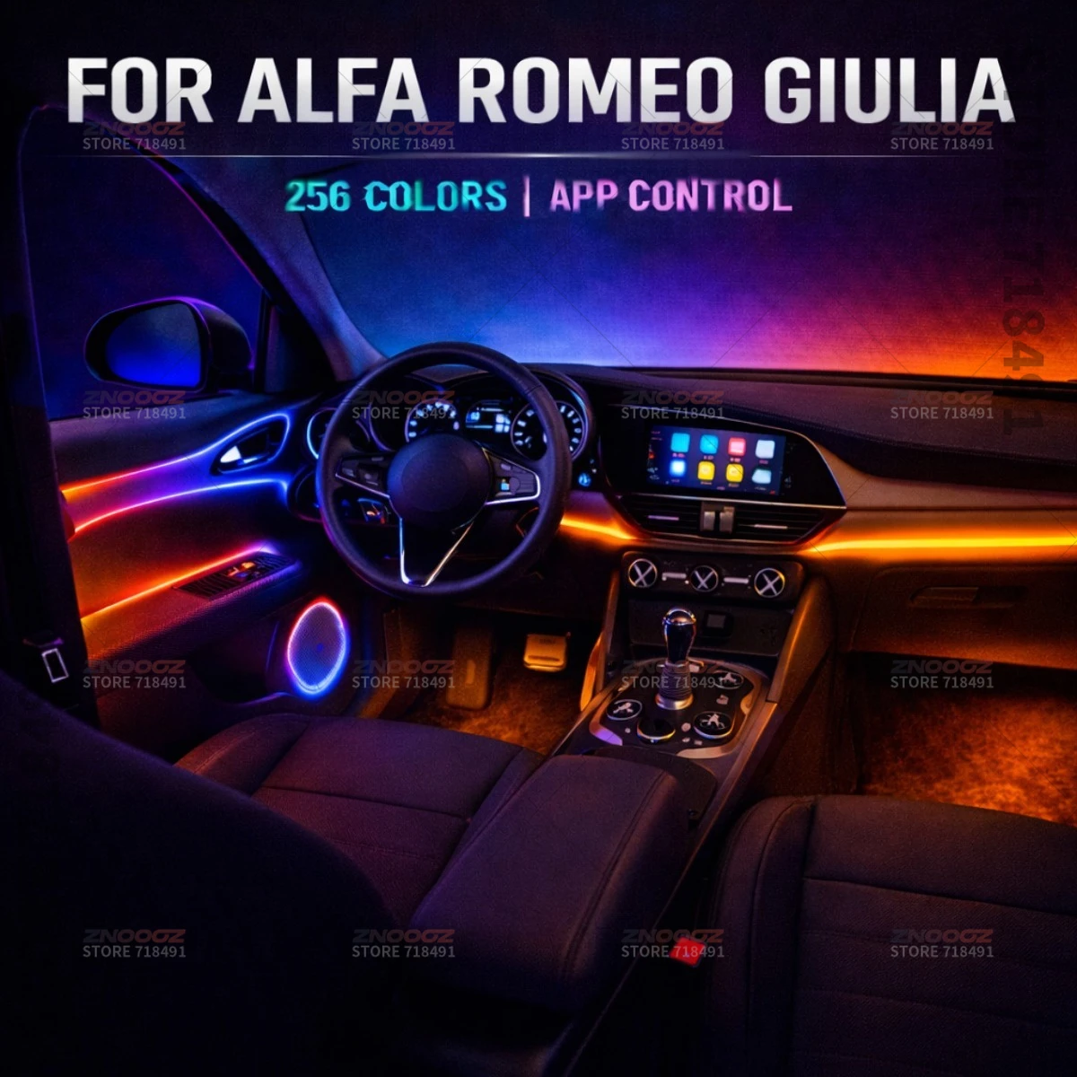 22in1 RGB Car Interior Acrylic Car Ambient Lights RGB Hidden Acrylic Strip Decoration Atmosphere Accessories For Alfa Giulia