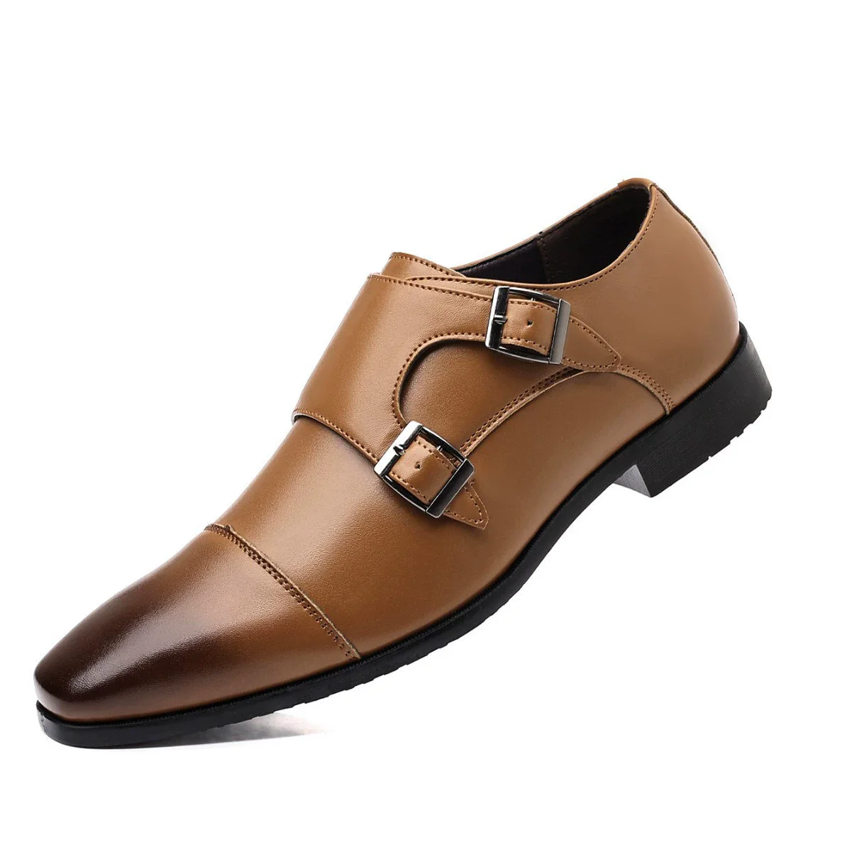 

Luxury Designer Monk Leather Men Shoes High Heels Polish Double Buckle Pointed Toe Casual Shoes Men Party Wedding Shoes For Men