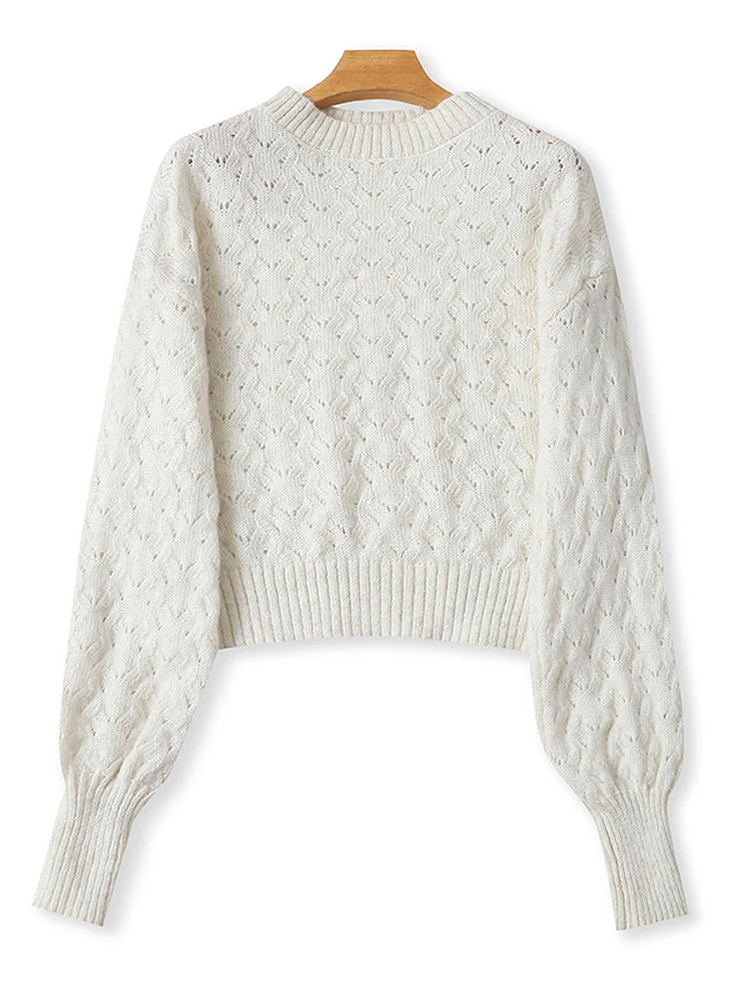 

Моющийся круглый вязаный свитер Ne Hollow, эластичный длинный женский топ све, весенне-осенний новый трикотаж Lazy Sle 08034