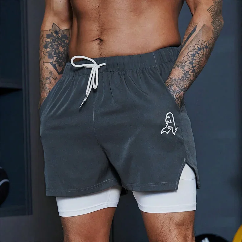 

2024 New Men's Sports Shorts 2 in 1 Fitness Jogging Casual Pants Jorts Summer Gym High Stretch Thin Breathable Quick Dry Pants