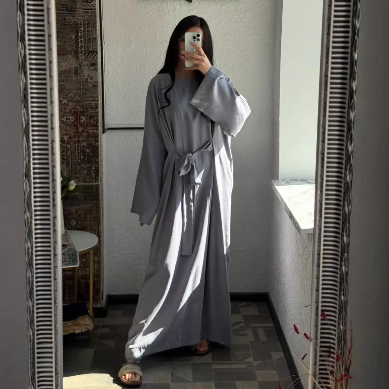 

Модное арабское длинное платье с шнуровкой, свободного кроя, стройнящее, с высокой талией, юбка А-силуэта, повседневное, однотонное, осень 2025