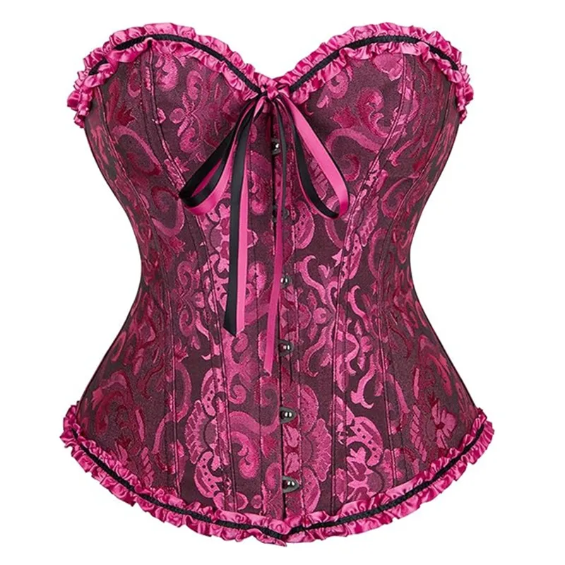 New Colors Women\'s Plus Size Corsets and Bustiers Vintage Sexy Floral Lace Up Overbust Brocade Gothic Bustier Boned Corselet Top