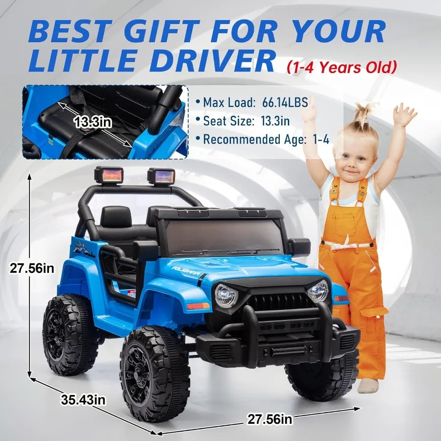 Samochodzik dla dzieci typu truck, elektryczny, 12V, z kontrolą rodziców, zabawka do jazdy dla maluchów z muzyką, Bluetooth, czterokołowe zawieszenie.