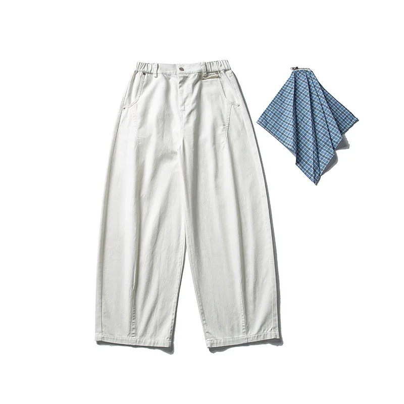 ผู้ชายฤดูใบไม้ร่วงแฟชั่นญี่ปุ่นซิปลายสก๊อตตกแต่งหลวมสบายๆขากว้าง DENIM Baggy กางเกง Cityboy Cargo กางเกงยีนส์กางเกง