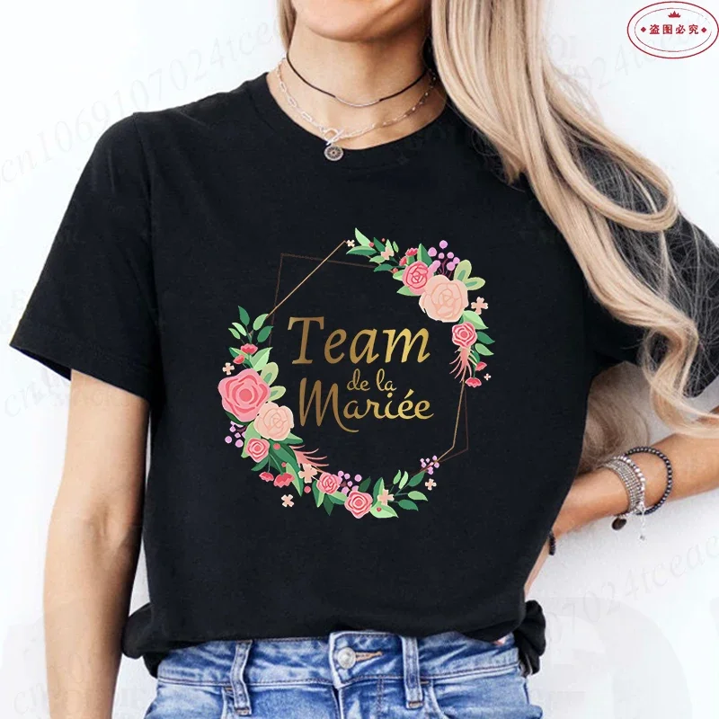 Flower Wreath Team Bride T-shirt French Bridal Wedding Tops Single Farewell Bachelorette Party Tee EVJF Future Bride To Be Shirt